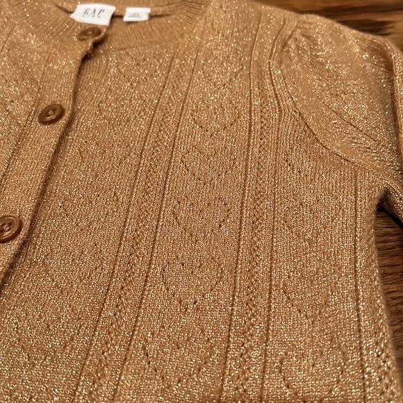 Gap Kids girl heart pointelle knit metallic gold cardigan - Picture 7 of 8